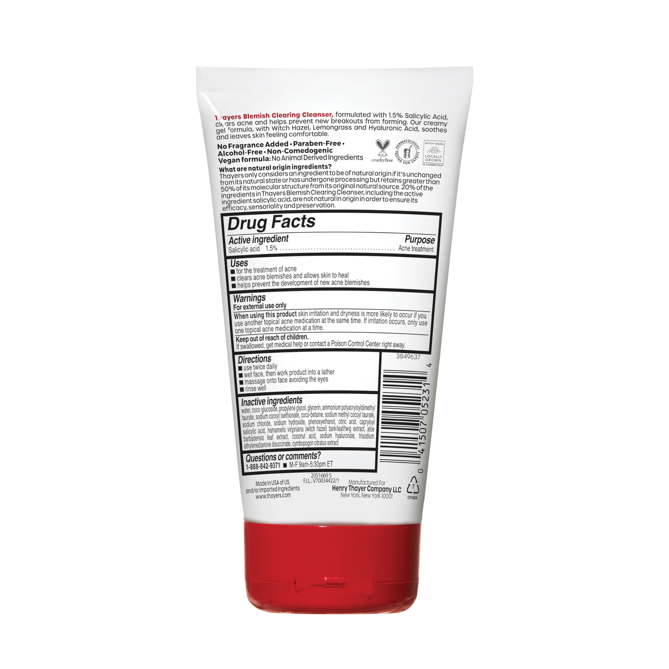 THAYERS envase abierto con gota de producto mostrando consistencia y control
