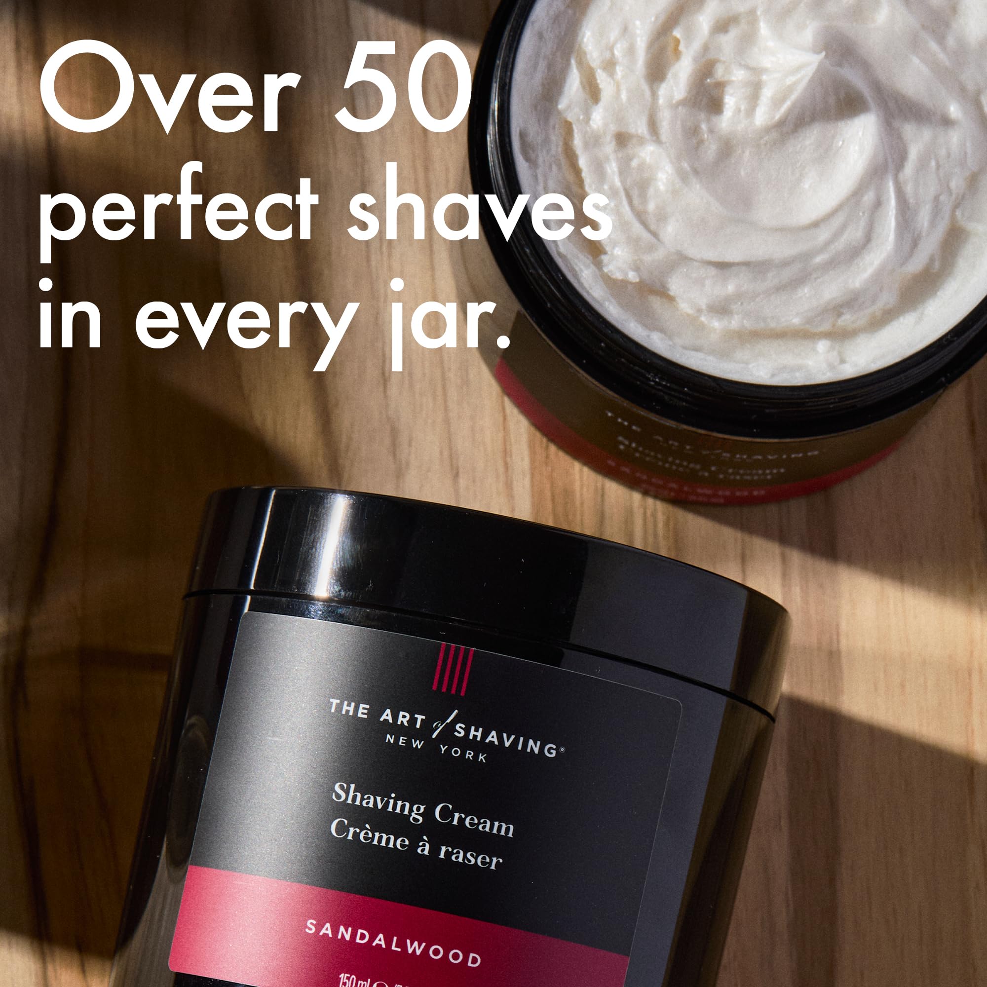 The Art of Shaving man applying cream with hands illustrating smoother, more comfortable shave