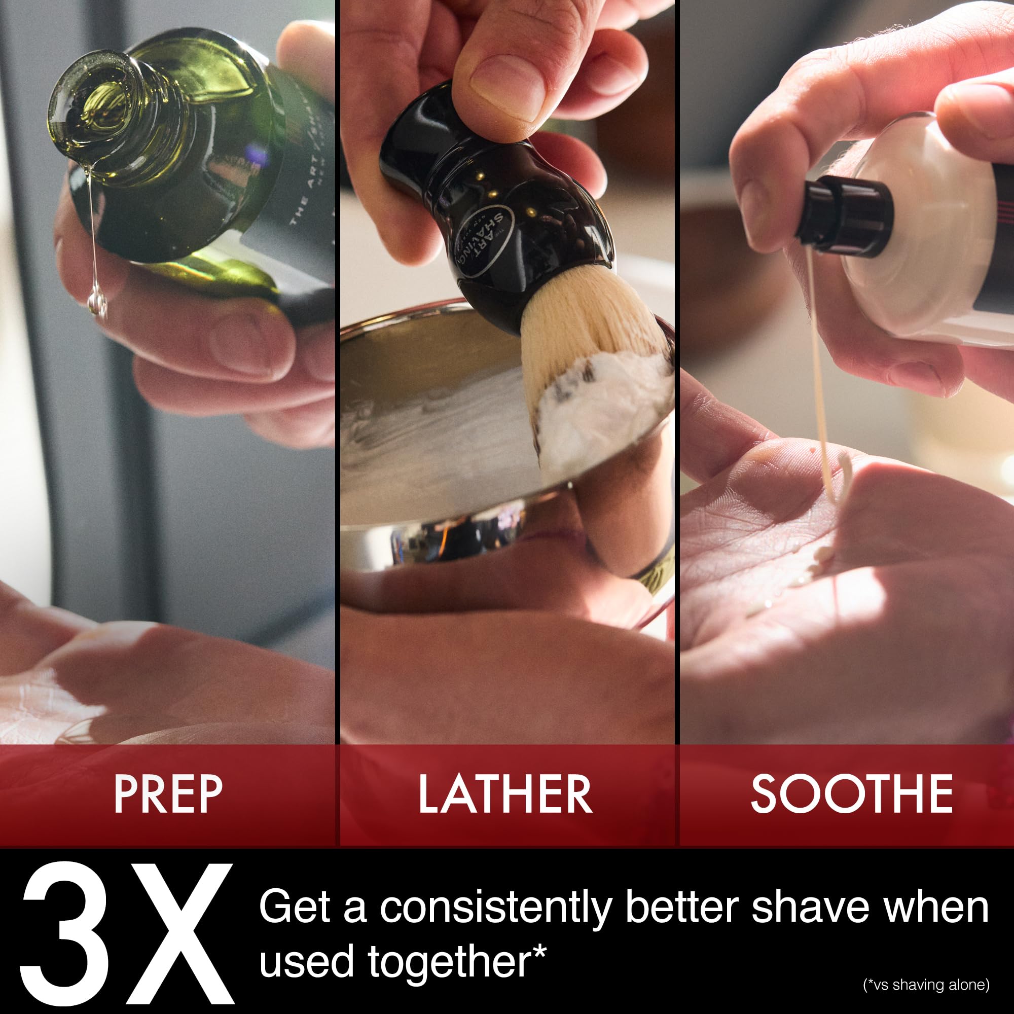 The Art of Shaving 5 oz tube beside a razor showing compact size and easy storage