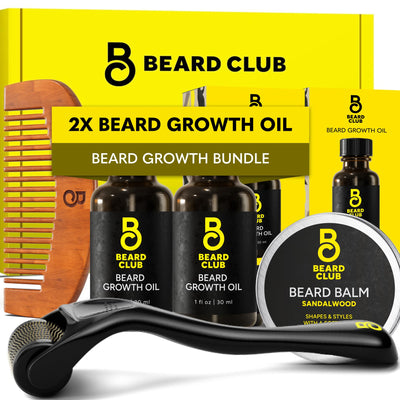 The Beard Club kit frontal mostrando todos los elementos y presentación de regalo