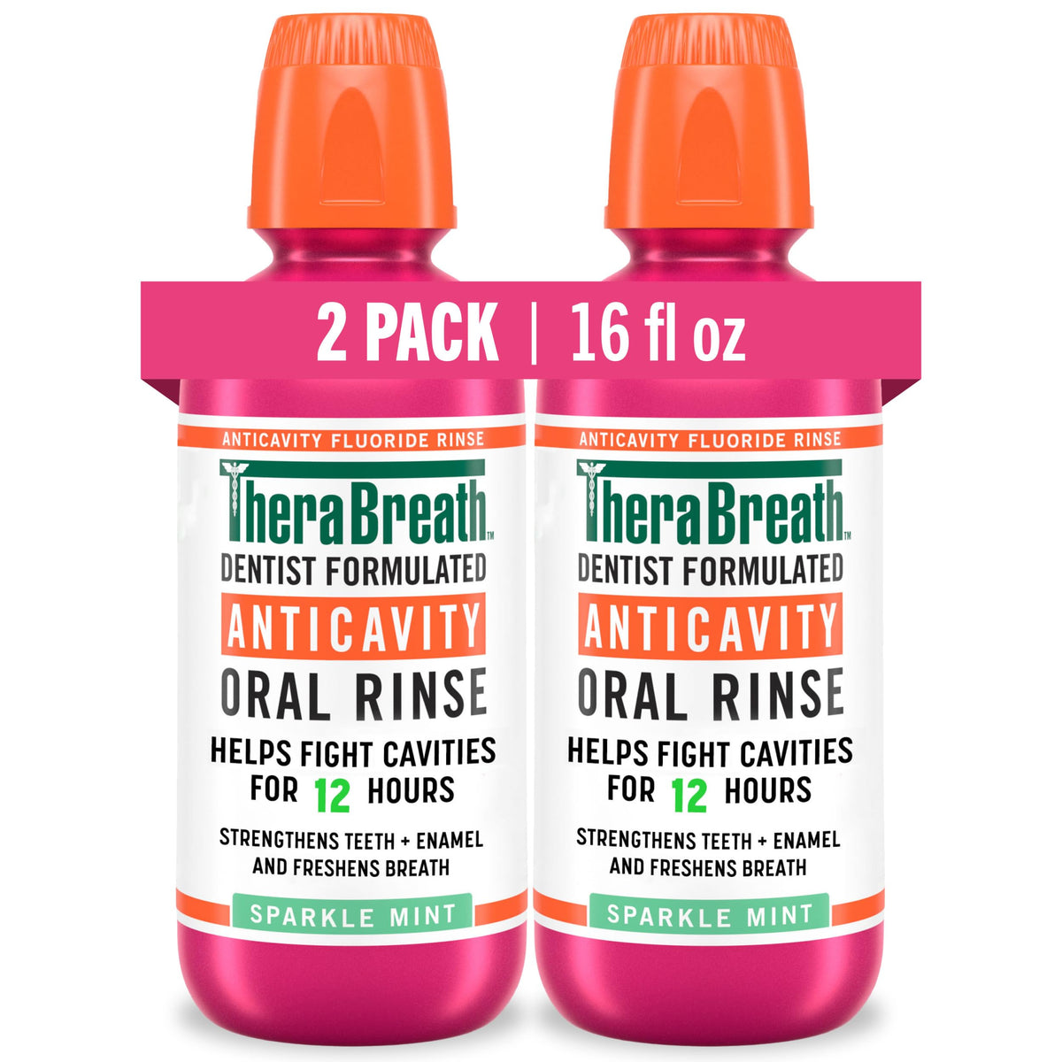 The Breath Co. vista frontal del pack de 2 botellas y beneficio de frescura