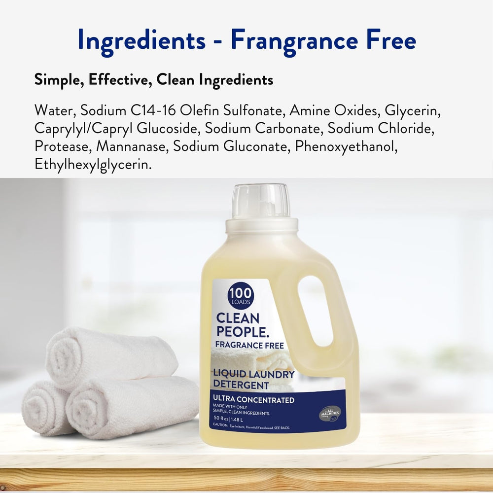 THE CLEAN PEOPLE bottle beside running washing machine conveying effective in-use cleaning