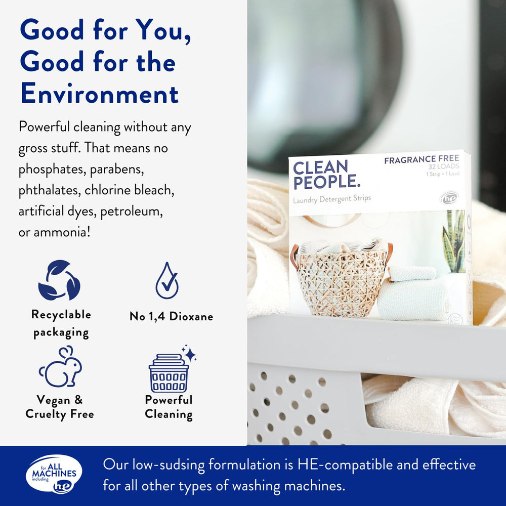 THE CLEAN PEOPLE sheet beside folded clothes showing stain-lifting performance