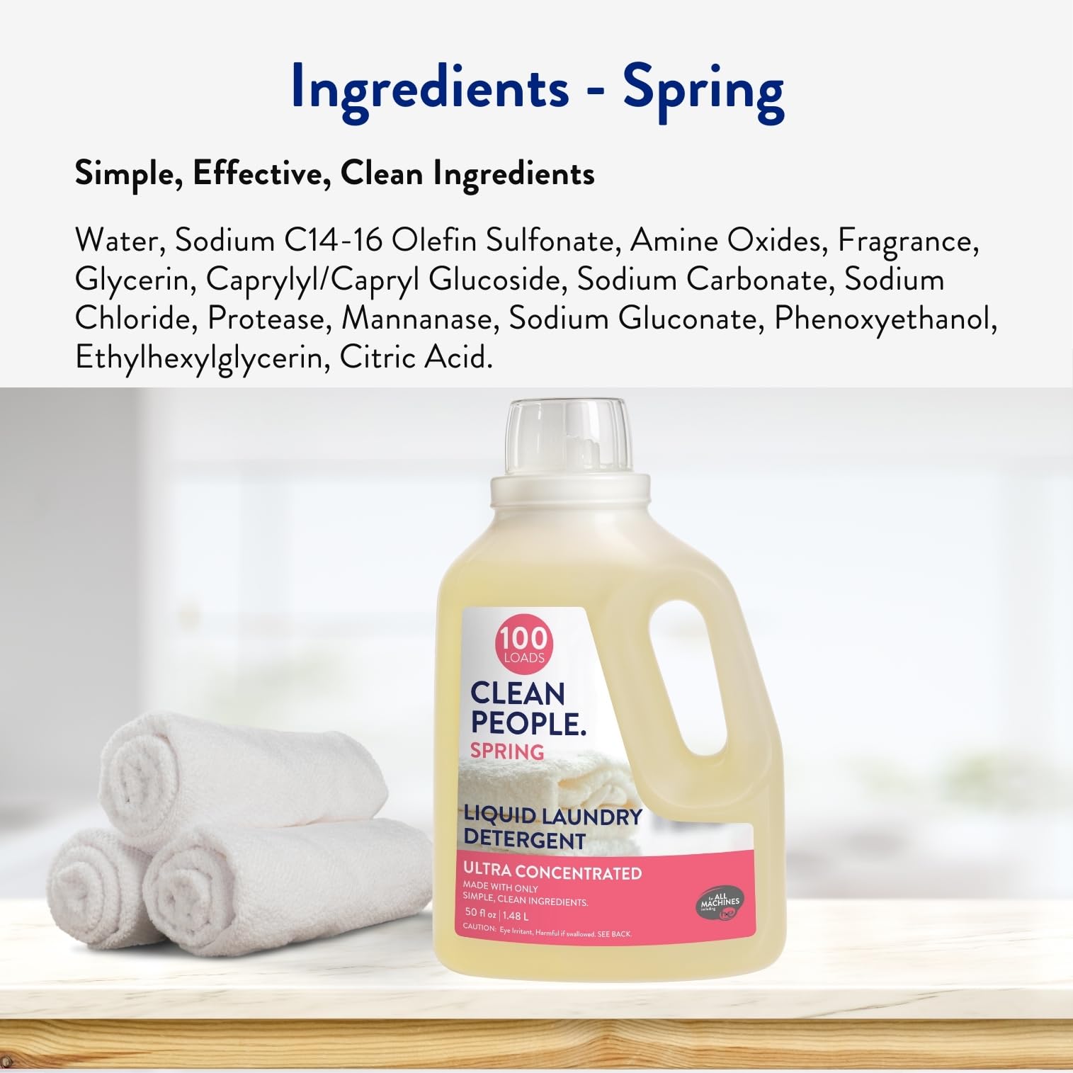 THE CLEAN PEOPLE 50 fl oz bottle next to common items showing compact size benefit