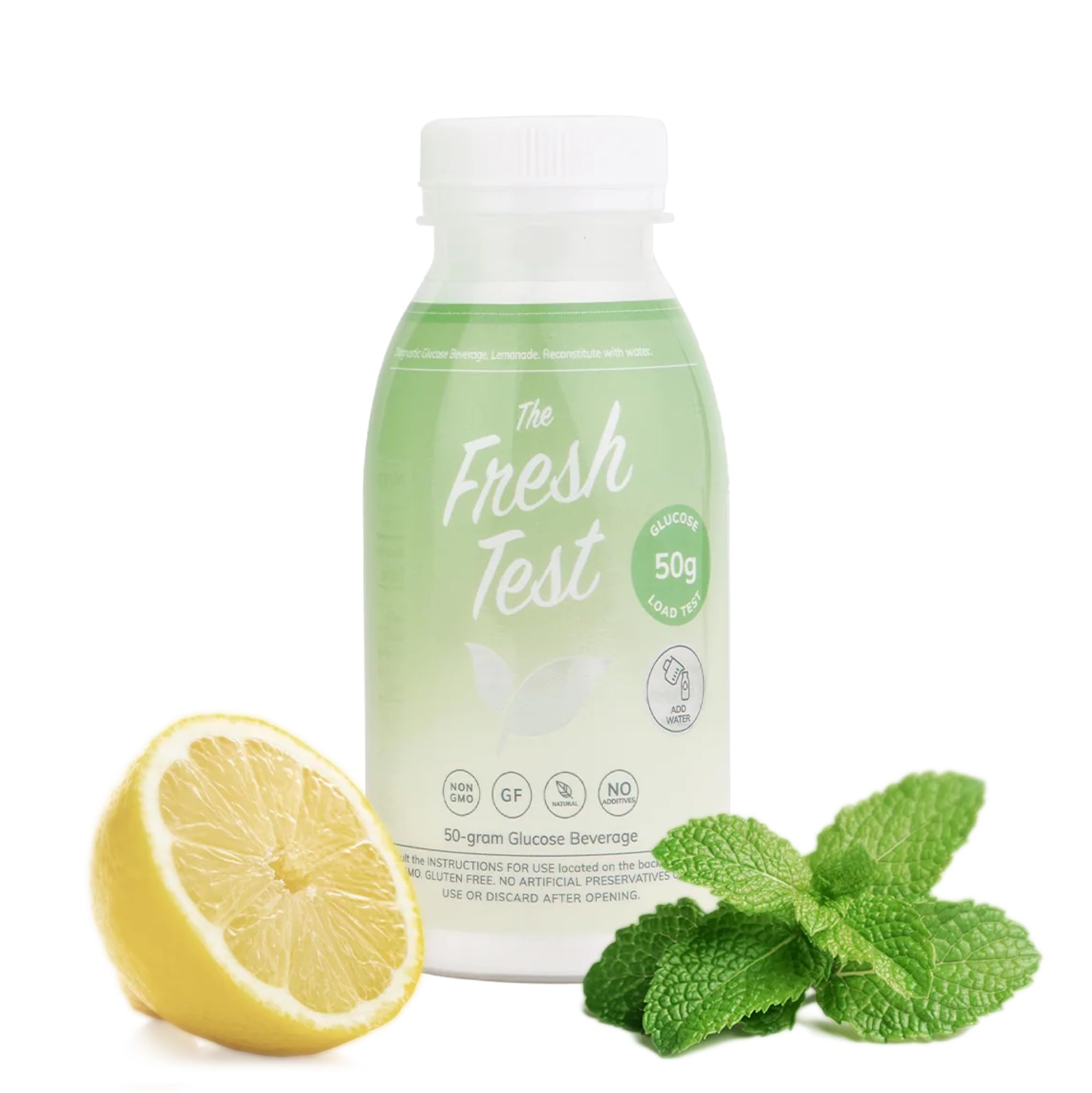 The Fresh Test botella frontal mostrando envase y cantidad de 50 g, facilita identificación