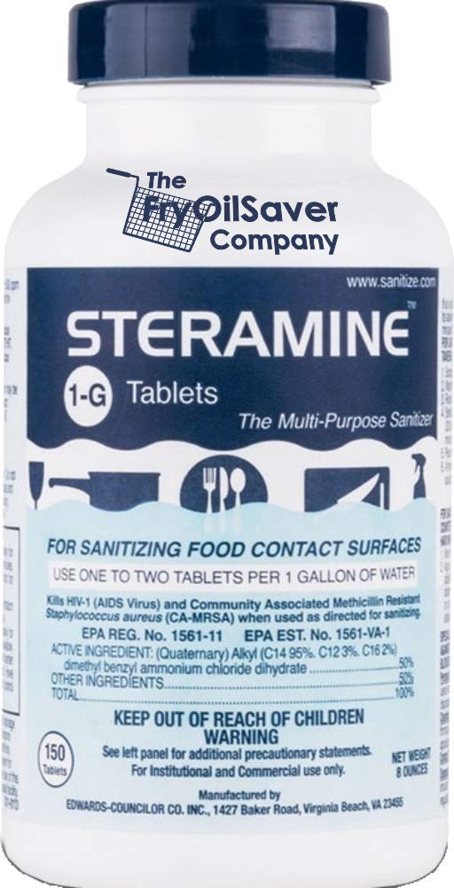 THE FRYOILSAVER COMPANY frasco Steramine frente mostrando cantidad y marca