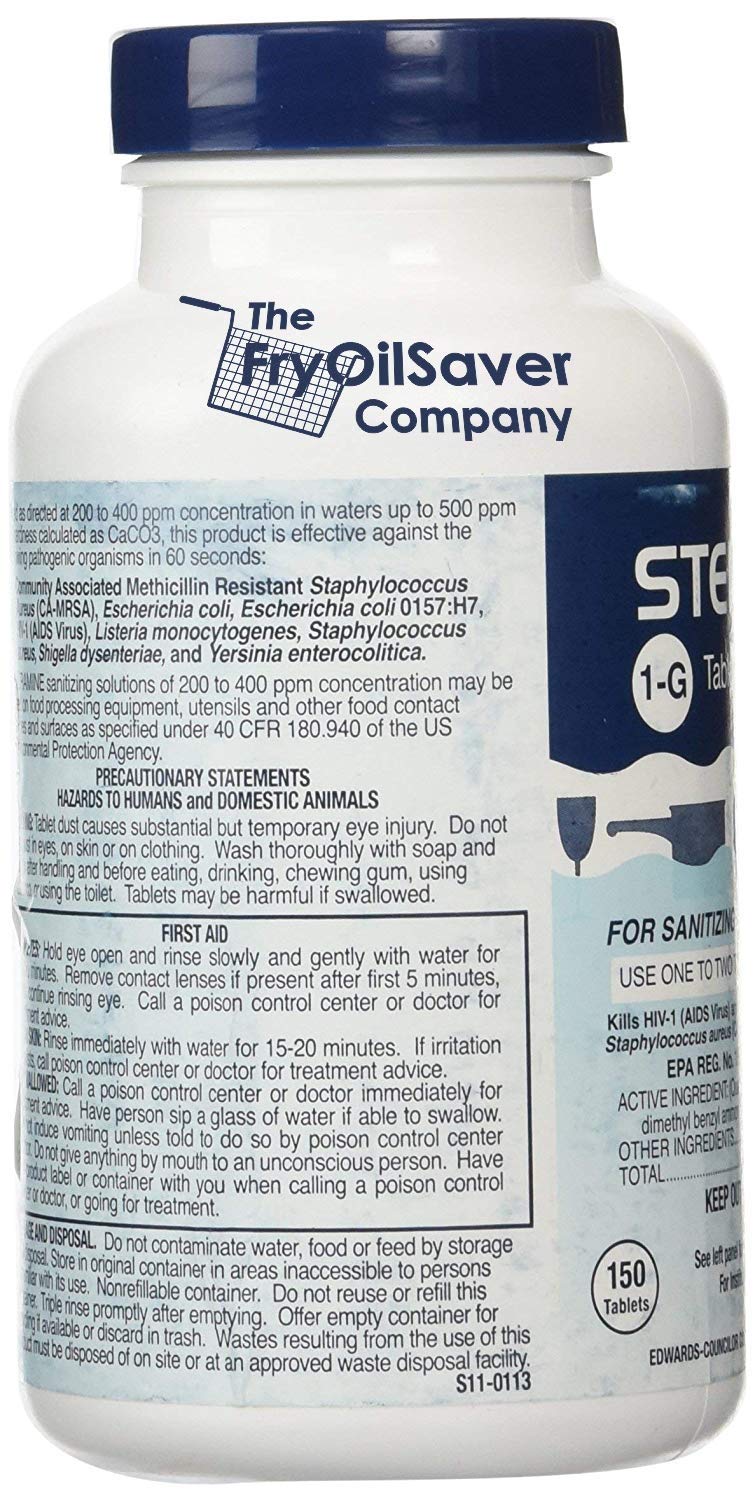 THE FRYOILSAVER COMPANY detalle de comprimidos Steramine texturados para dosificación precisa
