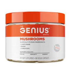 The Genius Brand frasco frontal que muestra 180 cápsulas y claridad de marca