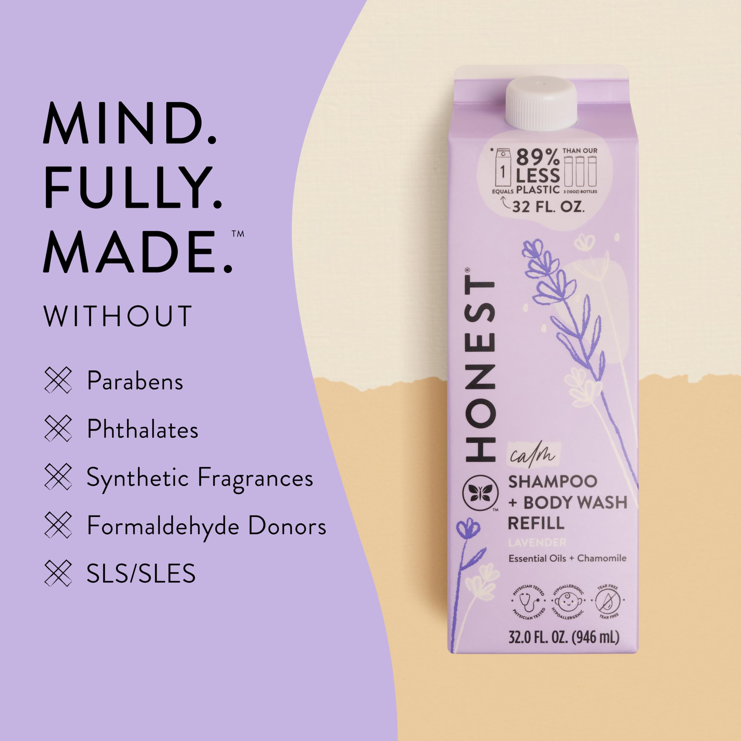 The Honest Company etiqueta de ingredientes resaltando lavanda y fórmula sin parabenos