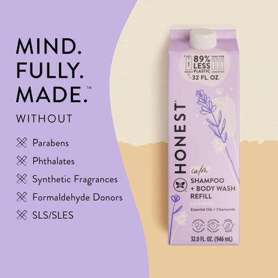 The Honest Company etiqueta de ingredientes resaltando lavanda y fórmula sin parabenos