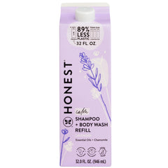 The Honest Company cartón frontal Lavender Calm mostrando el envase y beneficios sostenibles