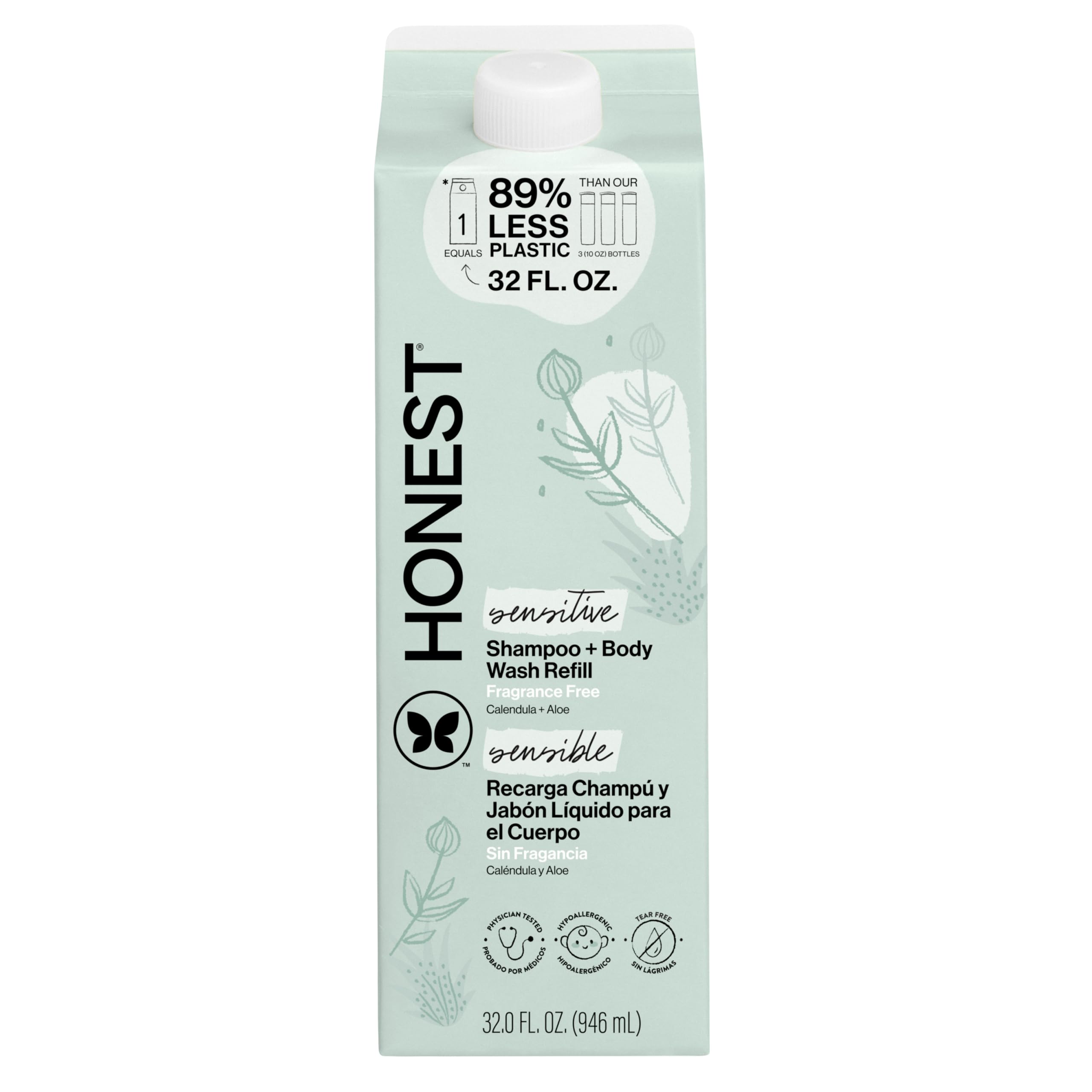 The Honest Company front packaging showing fragrance-free benefits and gentle formula