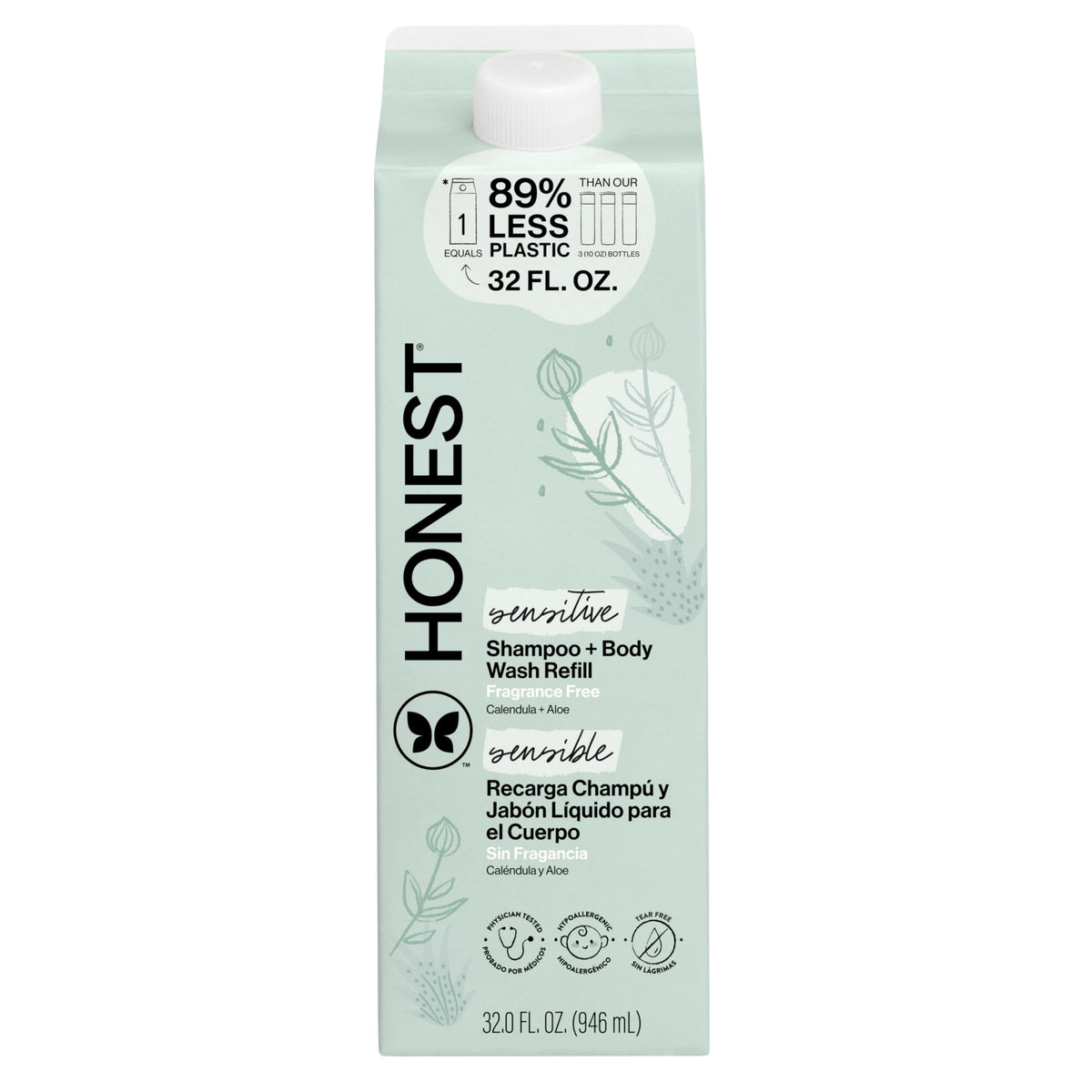 The Honest Company front packaging showing fragrance-free benefits and gentle formula