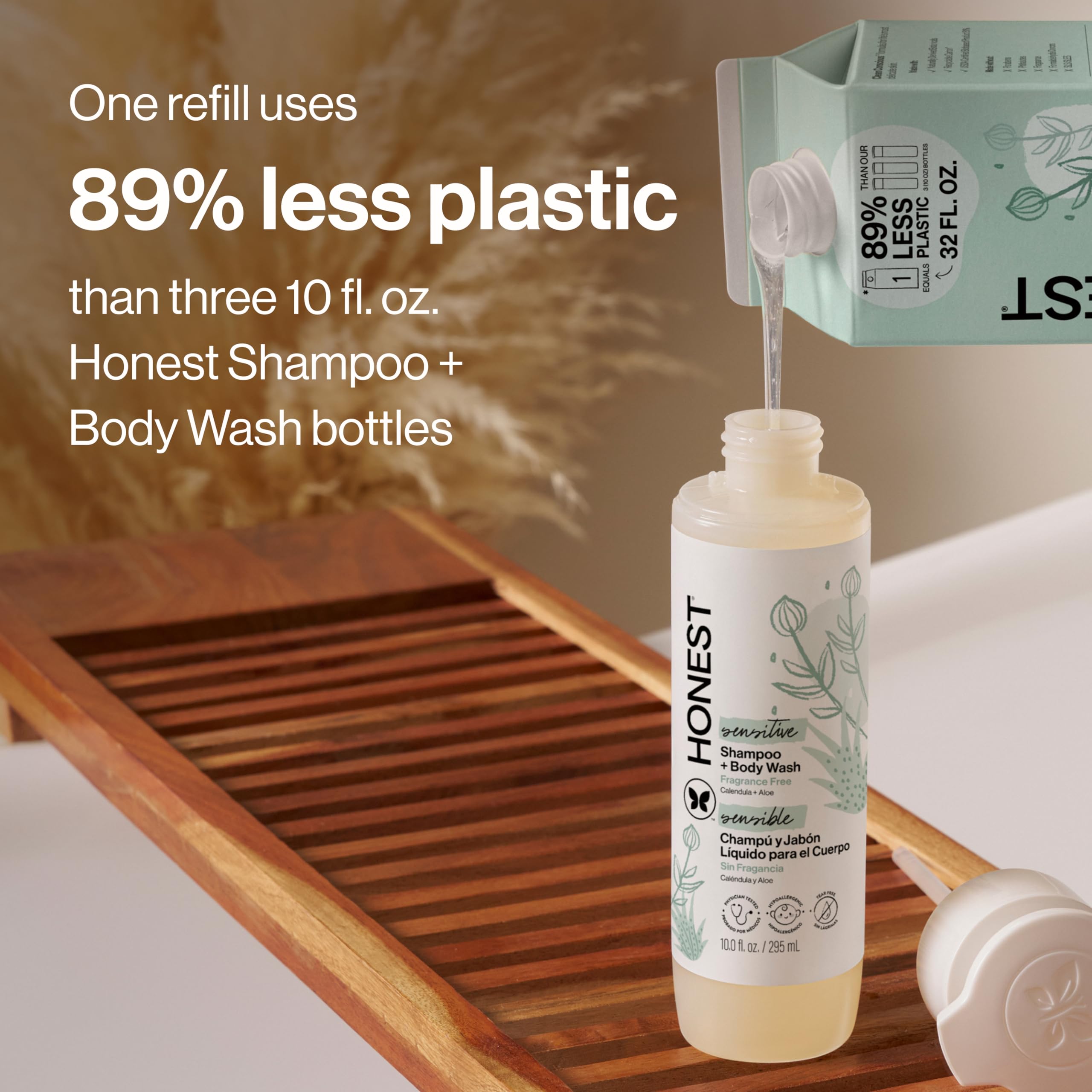The Honest Company bottle beside objects to show actual size and family-ready scale