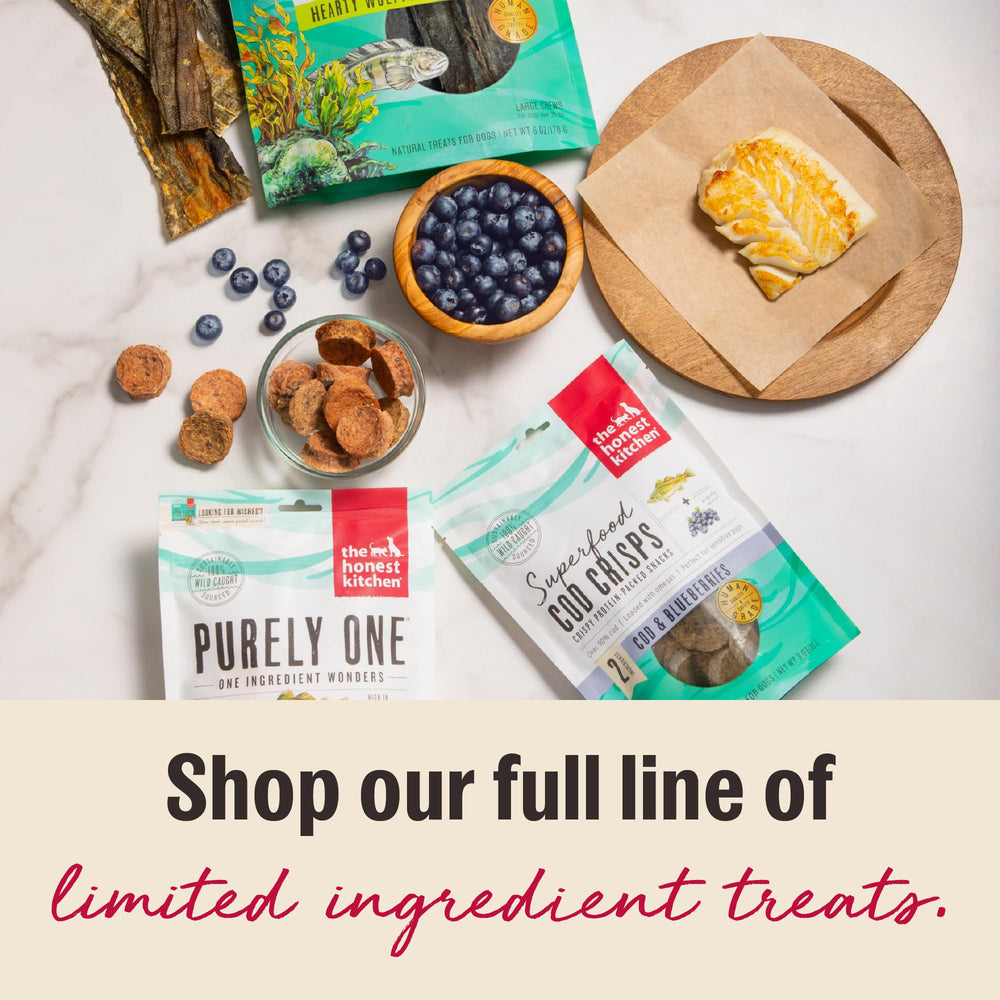 The Honest Kitchen etiqueta con ingredientes y sello grado humano, transparencia y calidad