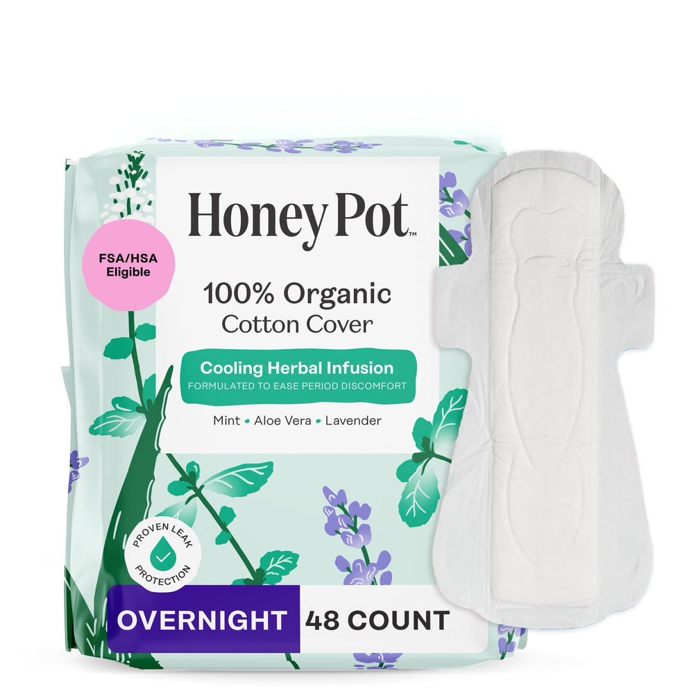 The Honey Pot Company empaque frontal mostrando compresas nocturnas, confianza y protección