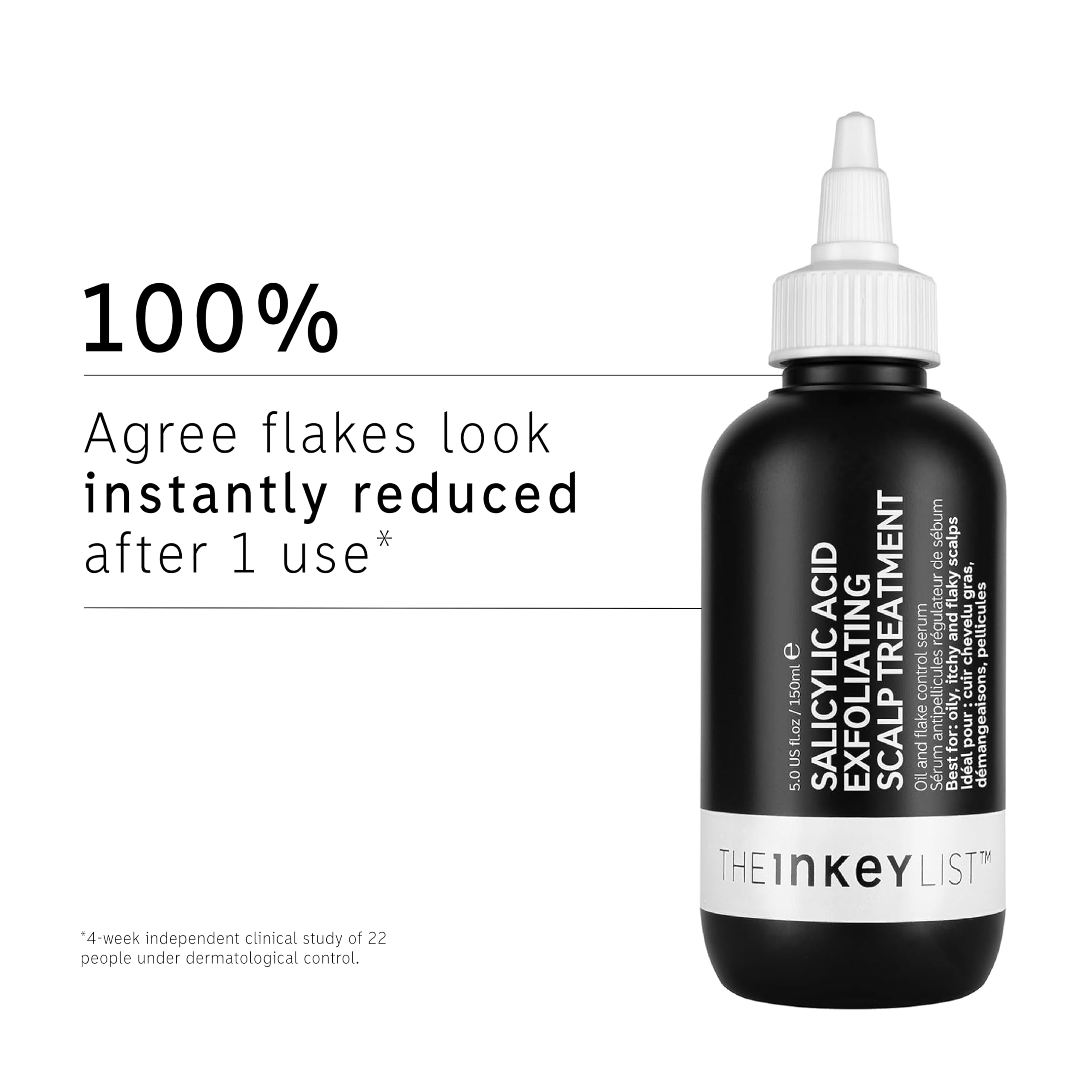 The INKEY List comparación de escala 150 ml junto a objetos, indica tamaño práctico de uso