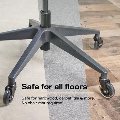 The Office Oasis wheels installed on a desk chair demonstrating quiet, easy mobility