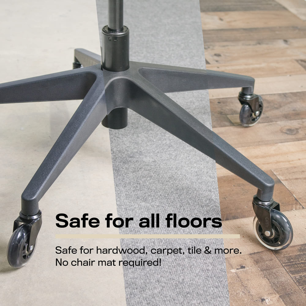 The Office Oasis wheels installed on a desk chair demonstrating quiet, easy mobility