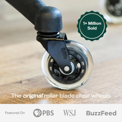 Close-up of polyurethane roller showing smooth tread and floor protection by The Office Oasis