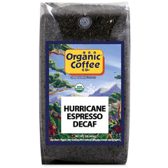 The Organic Coffee Co. DECAF front packaging showing 2 lb bag and roast label for shelf appeal