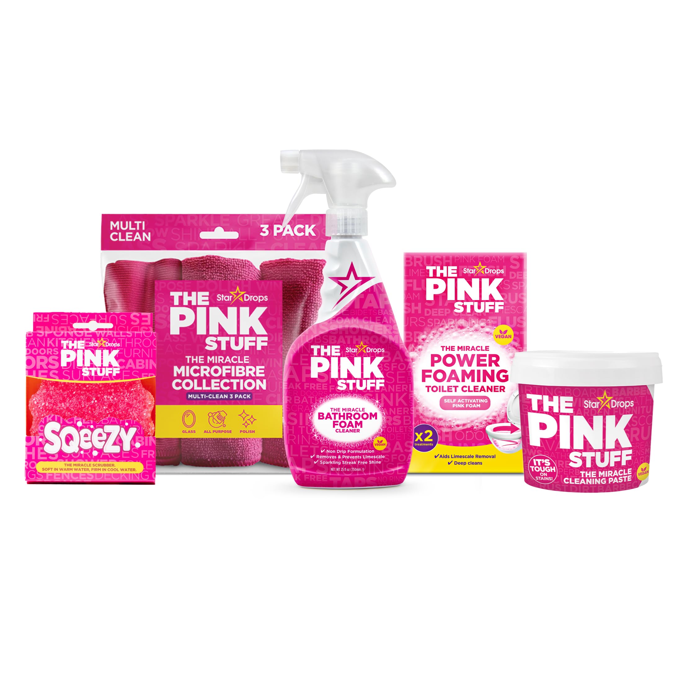Stardrops The Pink Stuff kit frontal mostrando productos y accesorios beneficioso para limpieza completa