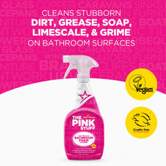 Stardrops The Pink Stuff spray espuma aplicándose en azulejo para eliminar suciedad y restos de jabón
