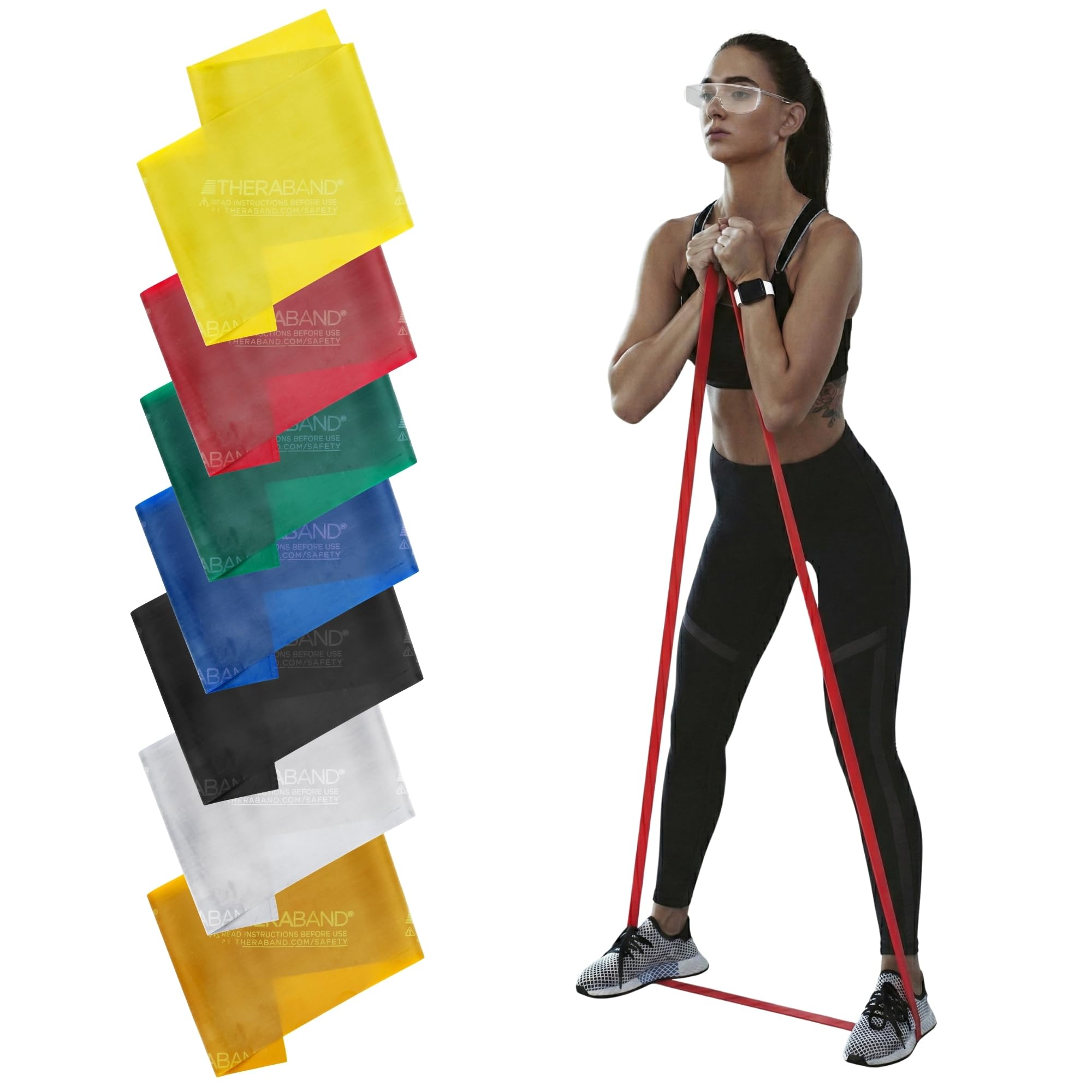 THERABAND vista frontal del set de 7 bandas para entrenamiento versátil