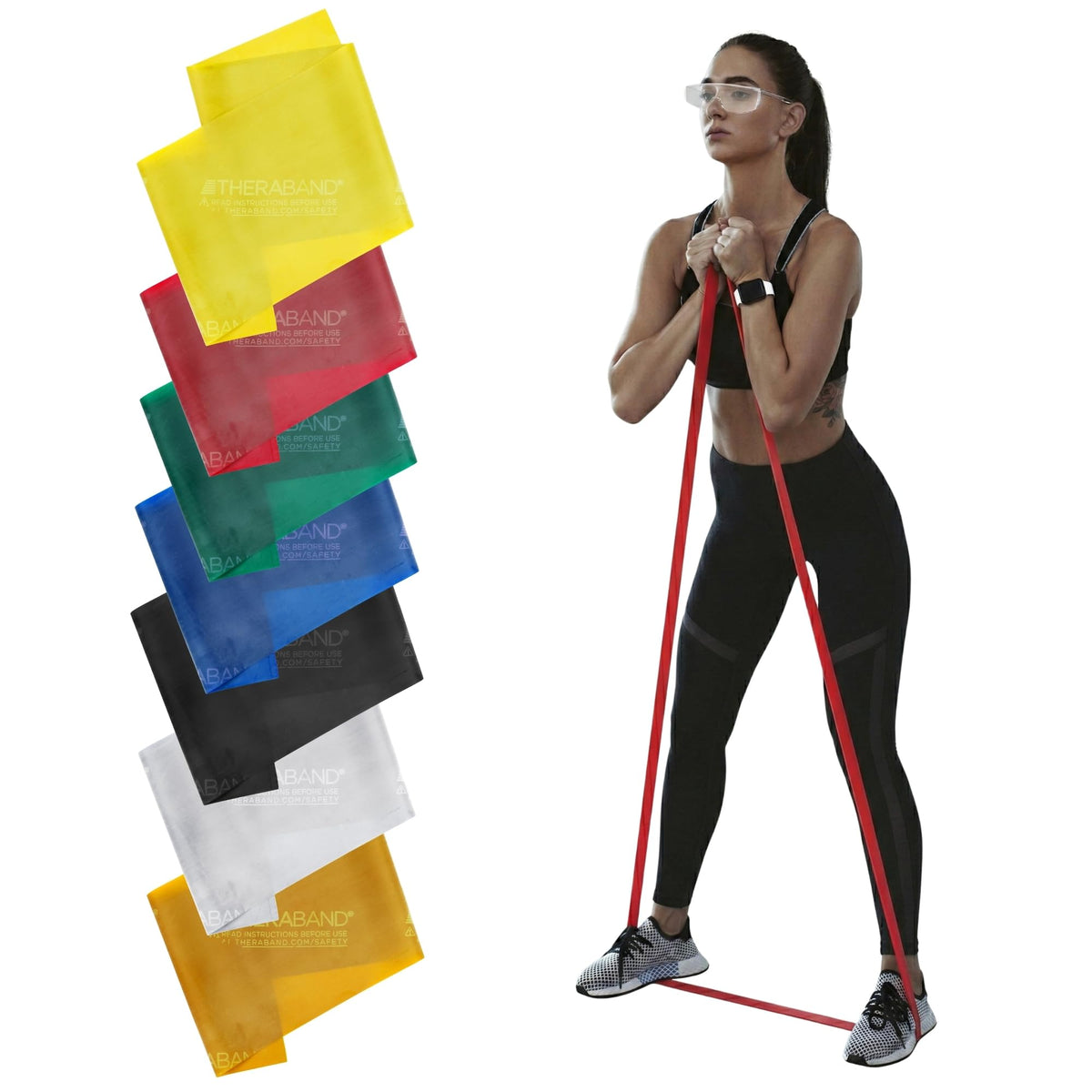 THERABAND vista frontal del set de 7 bandas para entrenamiento versátil