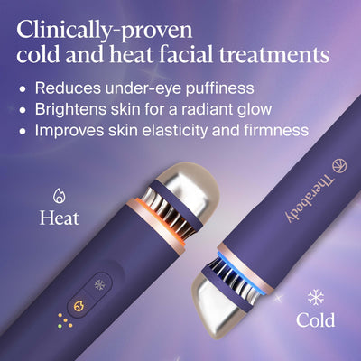 TheraFace wand metal tip close-up highlighting precision applicator for targeted cooling and warming