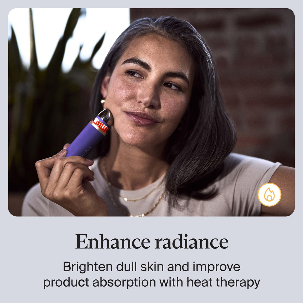TheraFace wand used under-eye to reduce puffiness and soothe delicate skin quickly