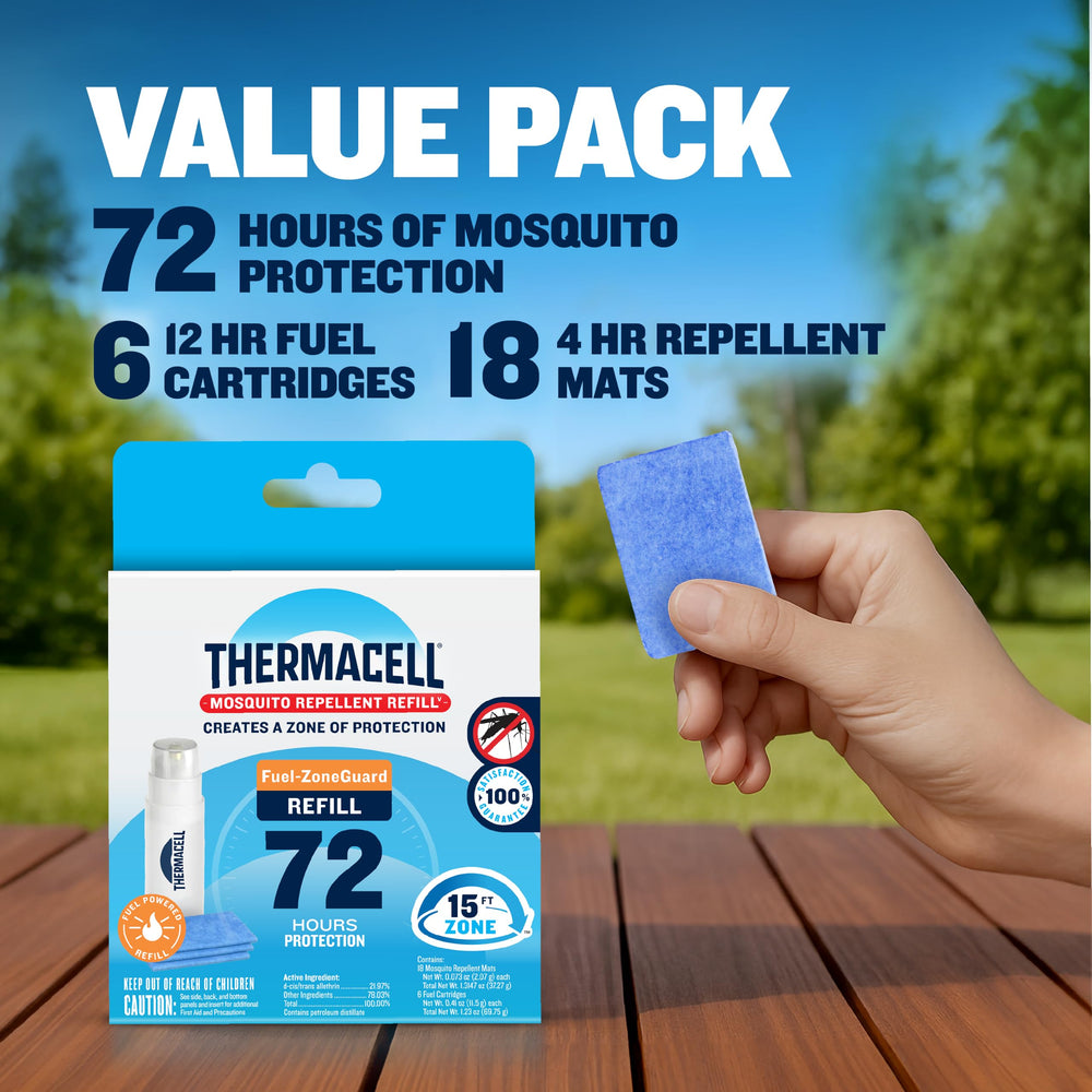 Thermacell etiqueta informativa con instrucciones y garantía visible