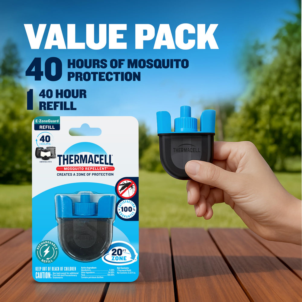 Thermacell etiqueta con instrucciones y datos de seguridad visibles