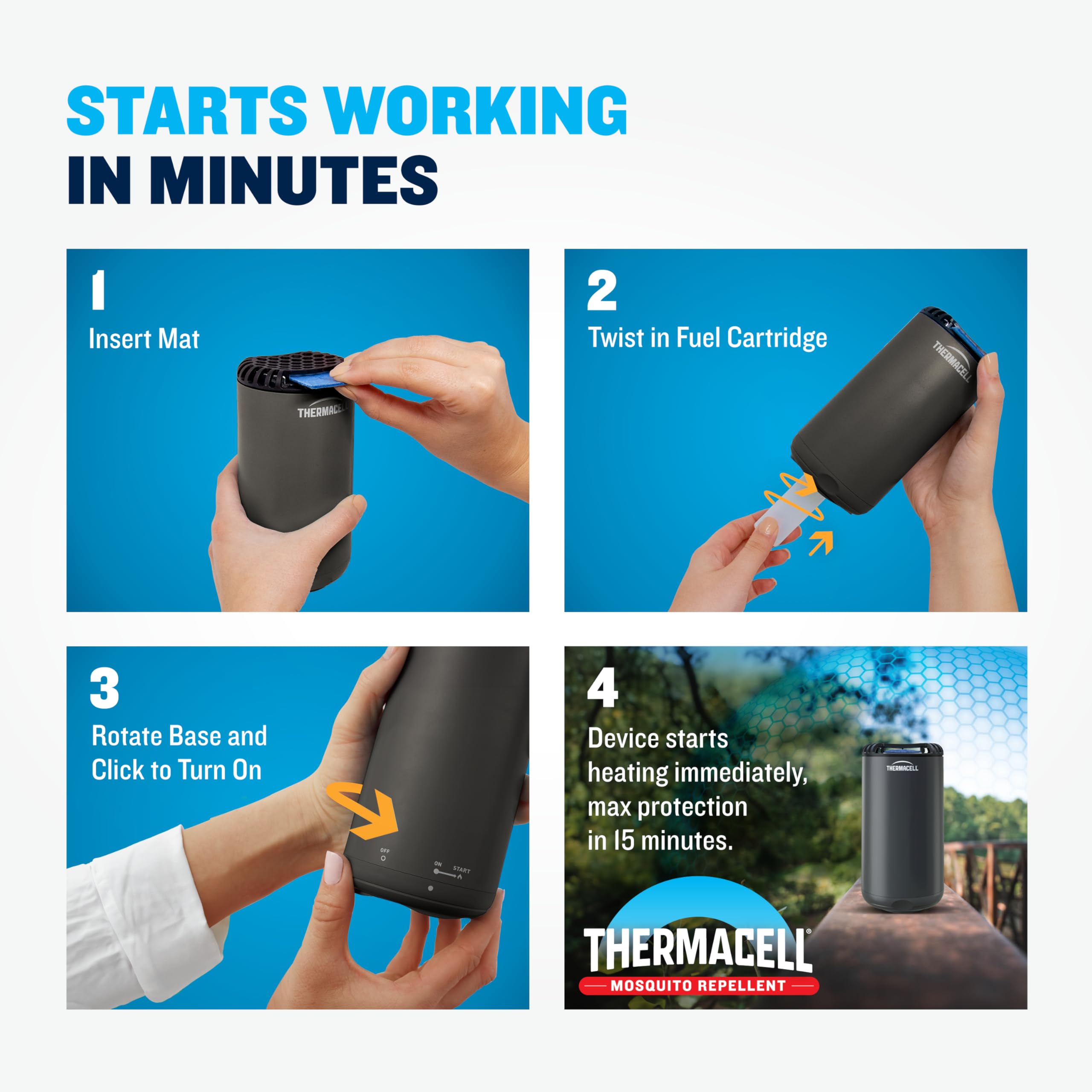 Thermacell repeller in use on patio creating a mosquito-free zone