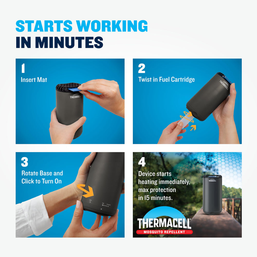 Thermacell repeller in use on patio creating a mosquito-free zone