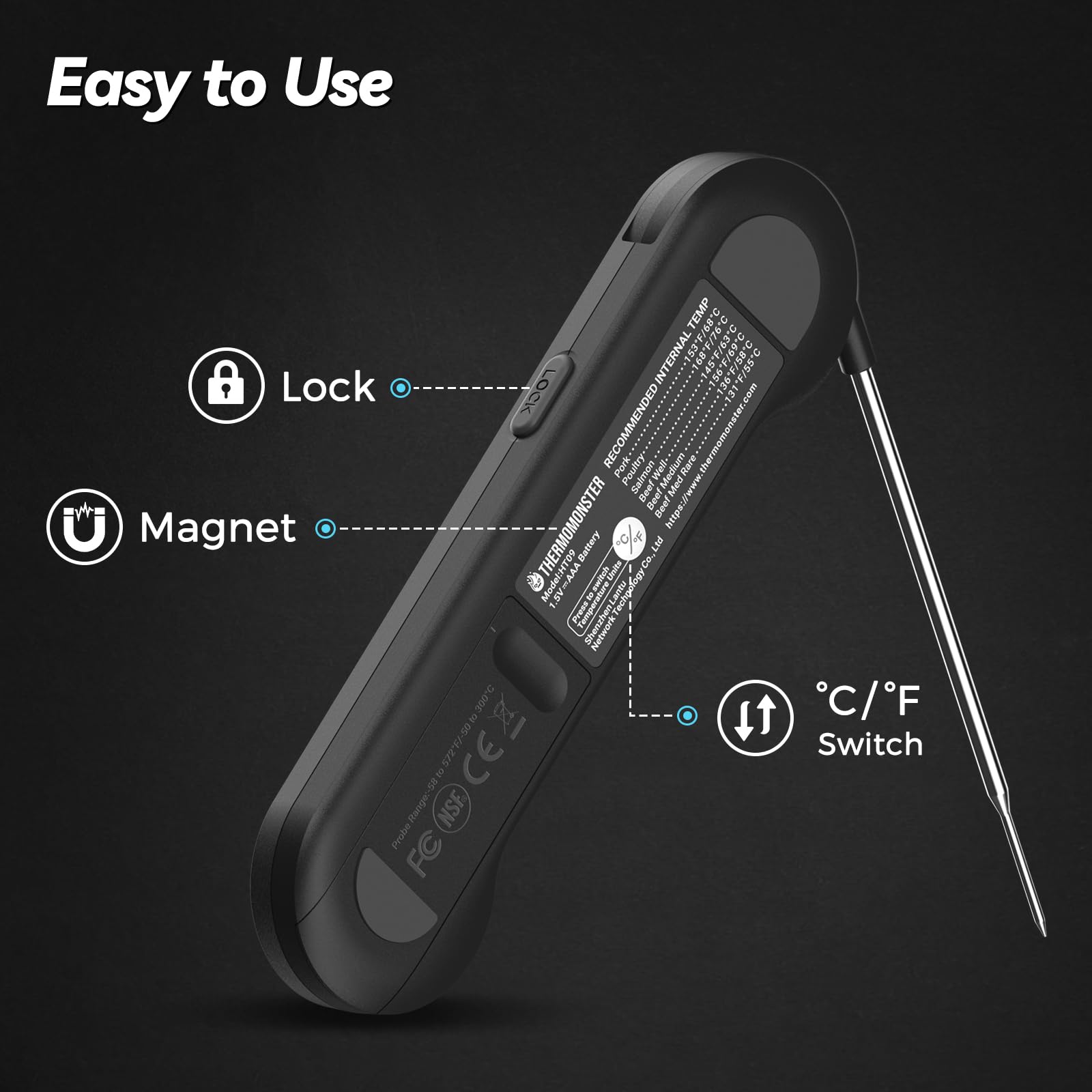 ThermoMonster detalle del sensor termopar para respuesta ultrarrápida