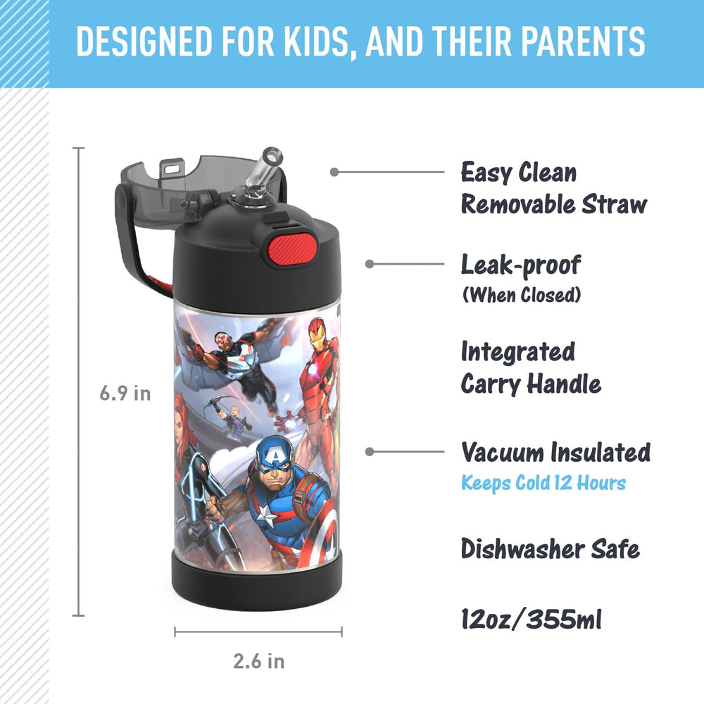 THERMOS FUNtainer tapa con botón y pajita cubierta, fácil e higiénica