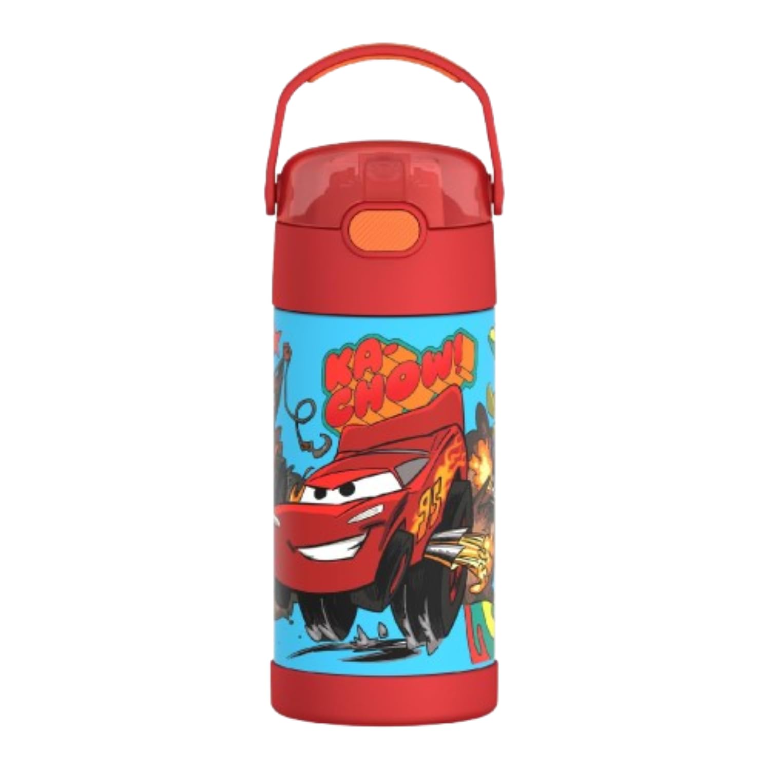 THERMOS FUNtainer vista frontal con diseño Cars y tapa cerrada, ideal para escolares