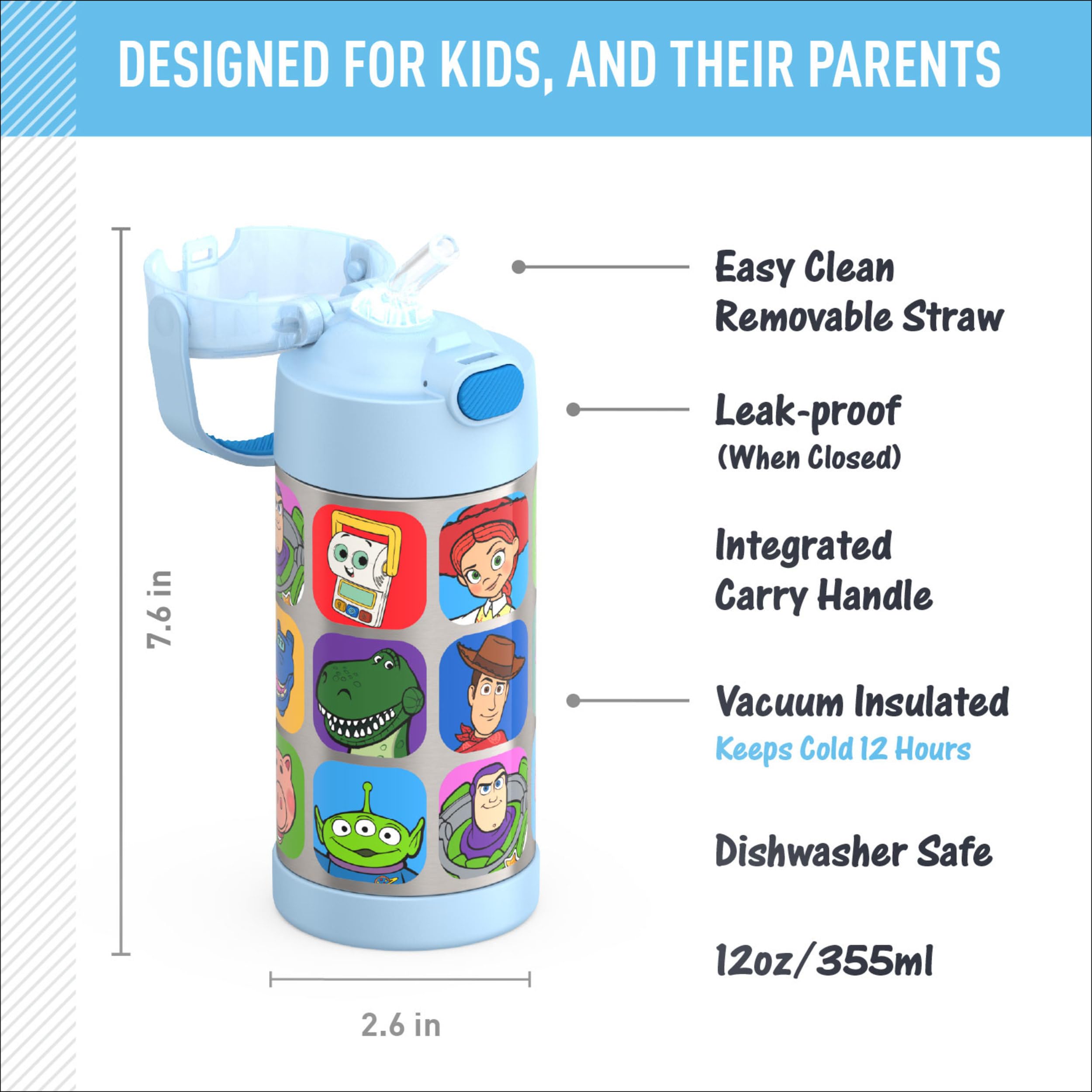 THERMOS FUNtainer tapa con popote desplegado y cubierta higiénica fácil