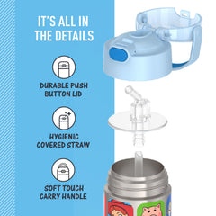 THERMOS FUNtainer dentro de mochila escolar mostrando su ajuste práctico