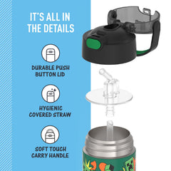 THERMOS FUNtainer 12oz held by child, brand portability for small hands