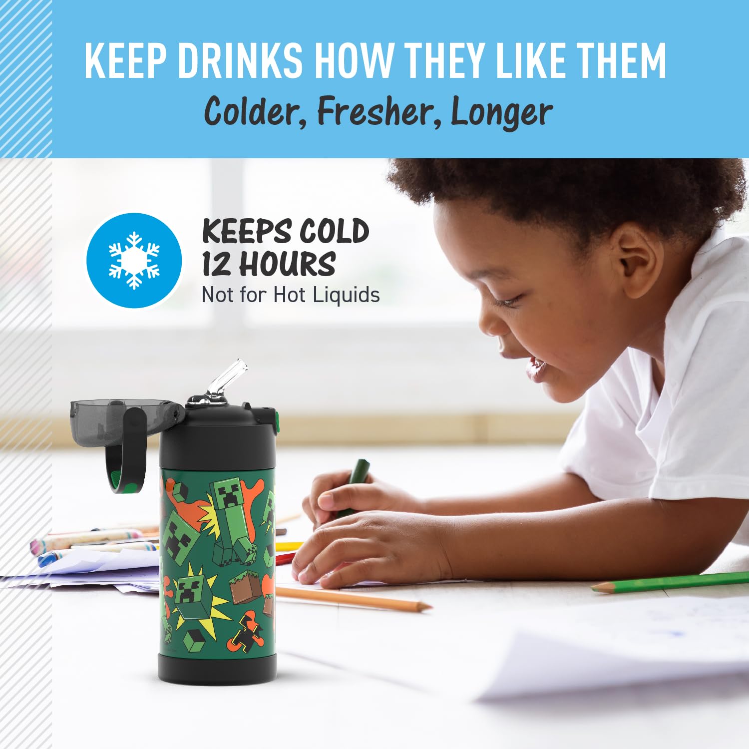 THERMOS FUNtainer sweat-proof exterior texture, brand protection keeps belongings dry