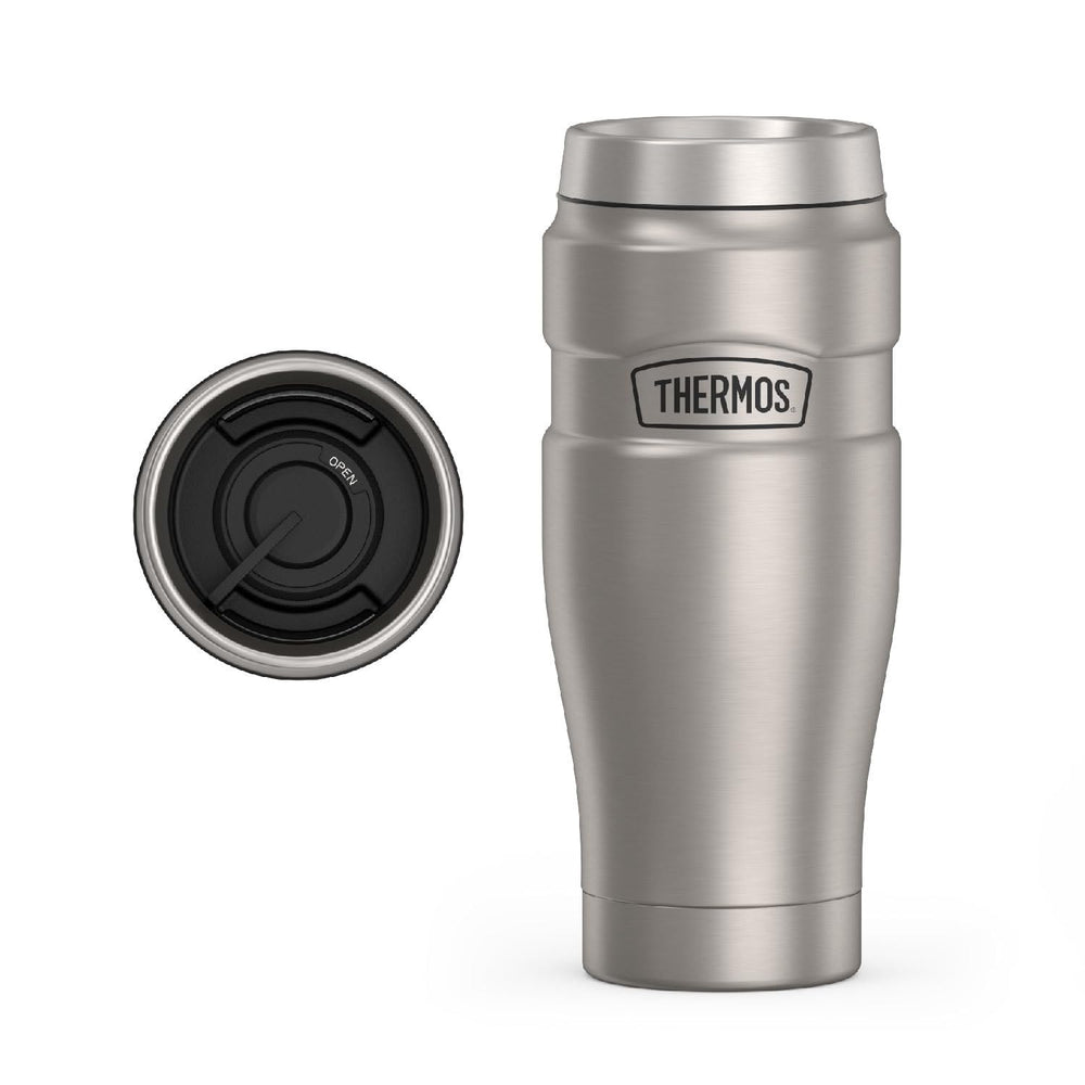 THERMOS Stainless King front view showing matte steel finish and durable design benefit