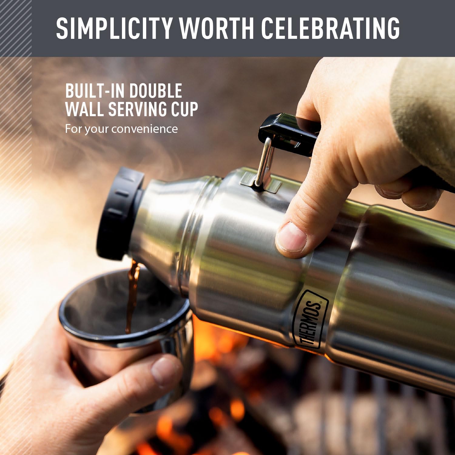 THERMOS tapa que sirve como vaso en uso, conveniente para servir al grupo
