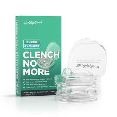 TheSleepGuard frontal del pack mostrando las cuatro férulas y estuches protectores