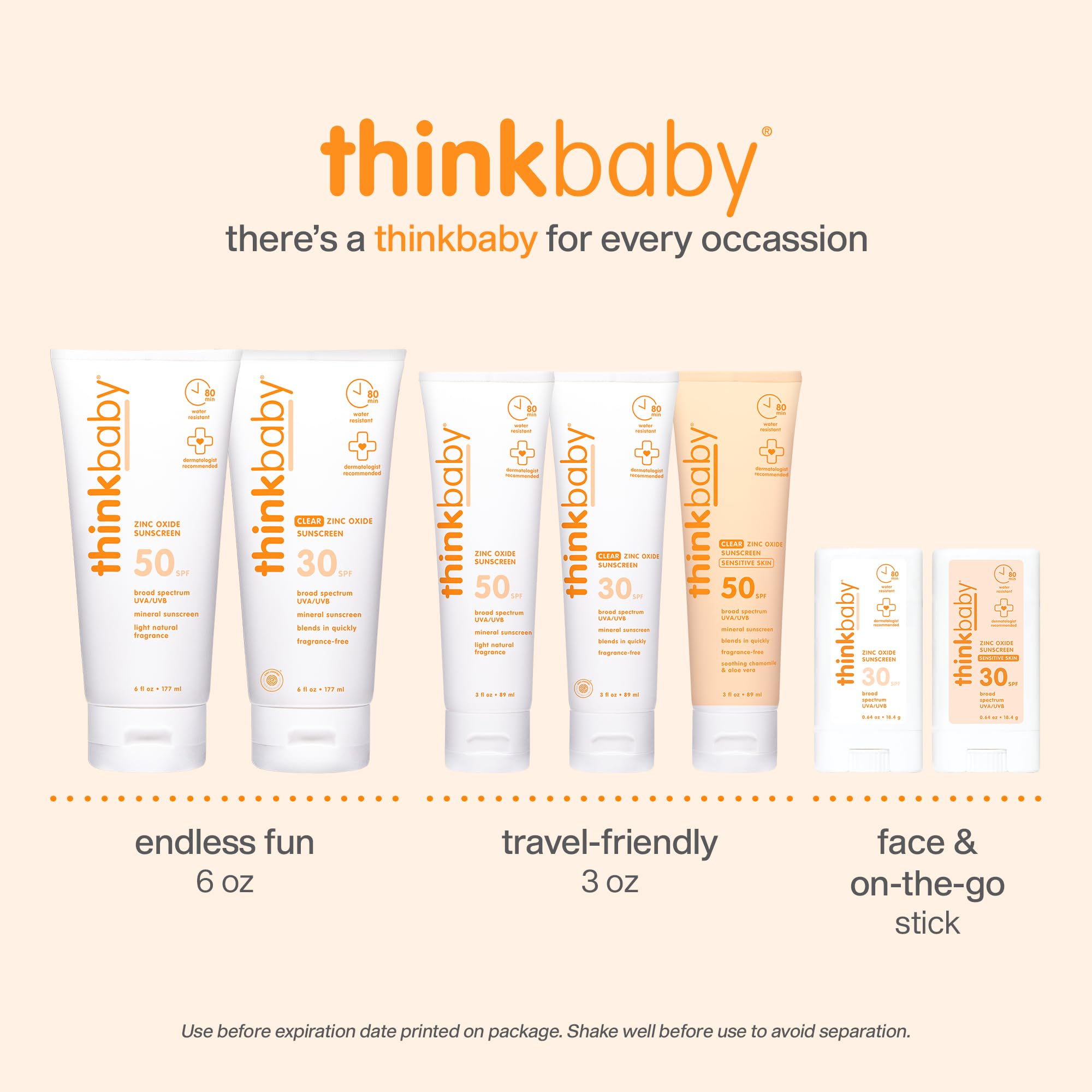 Thinkbaby etiqueta con ingredientes clave y declaración libre de químicos