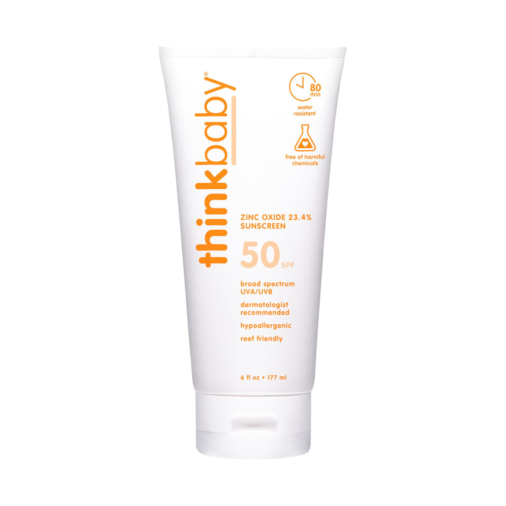 Thinkbaby envase frontal 6 oz mostrando diseño y protección SPF 50+