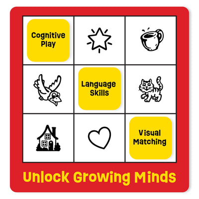 ThinkFun tarjeta de jugador Zingo sostenida mostrando símbolos legibles