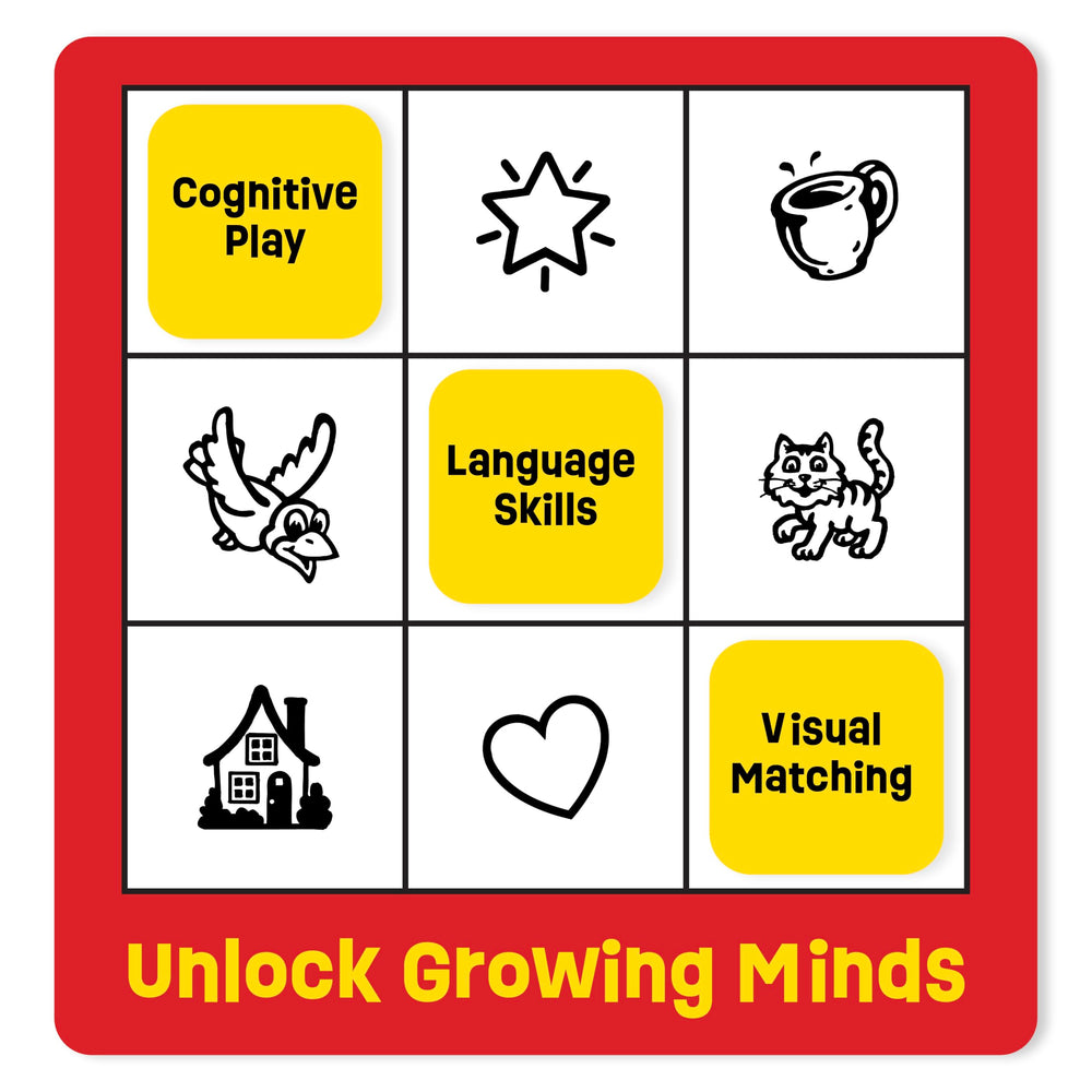 ThinkFun tarjeta de jugador Zingo sostenida mostrando símbolos legibles