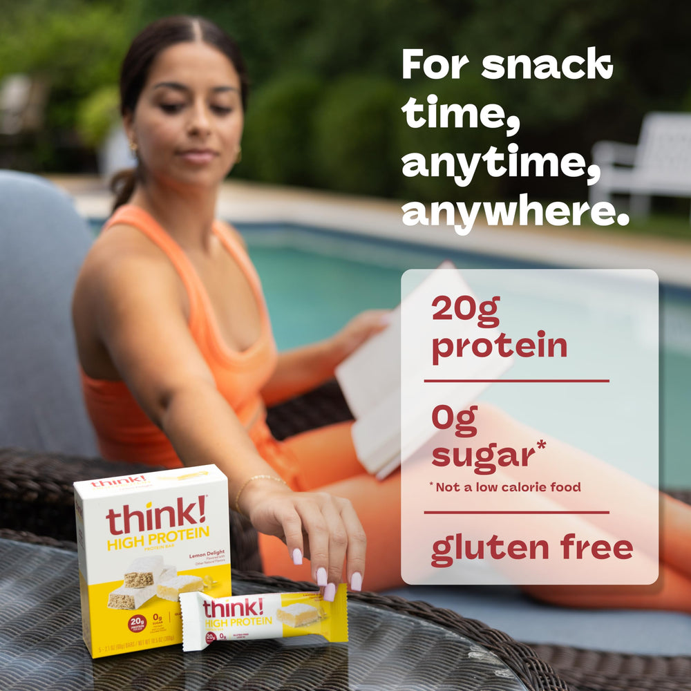 thinkThin caja con 10 barras Lemon Delight ideal para almacenamiento y uso prolongado